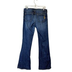 Vtg Y2K Baby Phat Bootcut Jeans Womens Sz 13 Embroidered Gold Cat Logo Blue Club